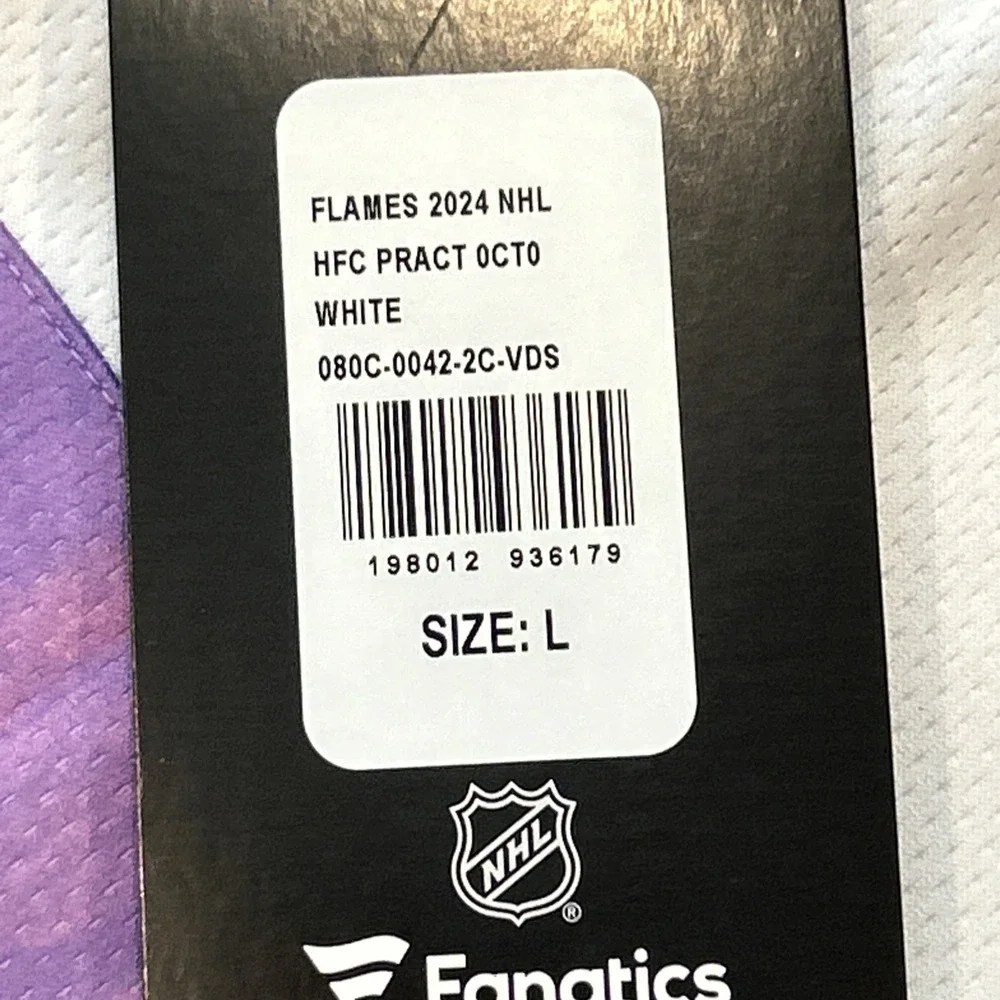 Calgary Flames Fanatics Hockey Fights Cancer‎ Practice Jersey Mens L White Pink